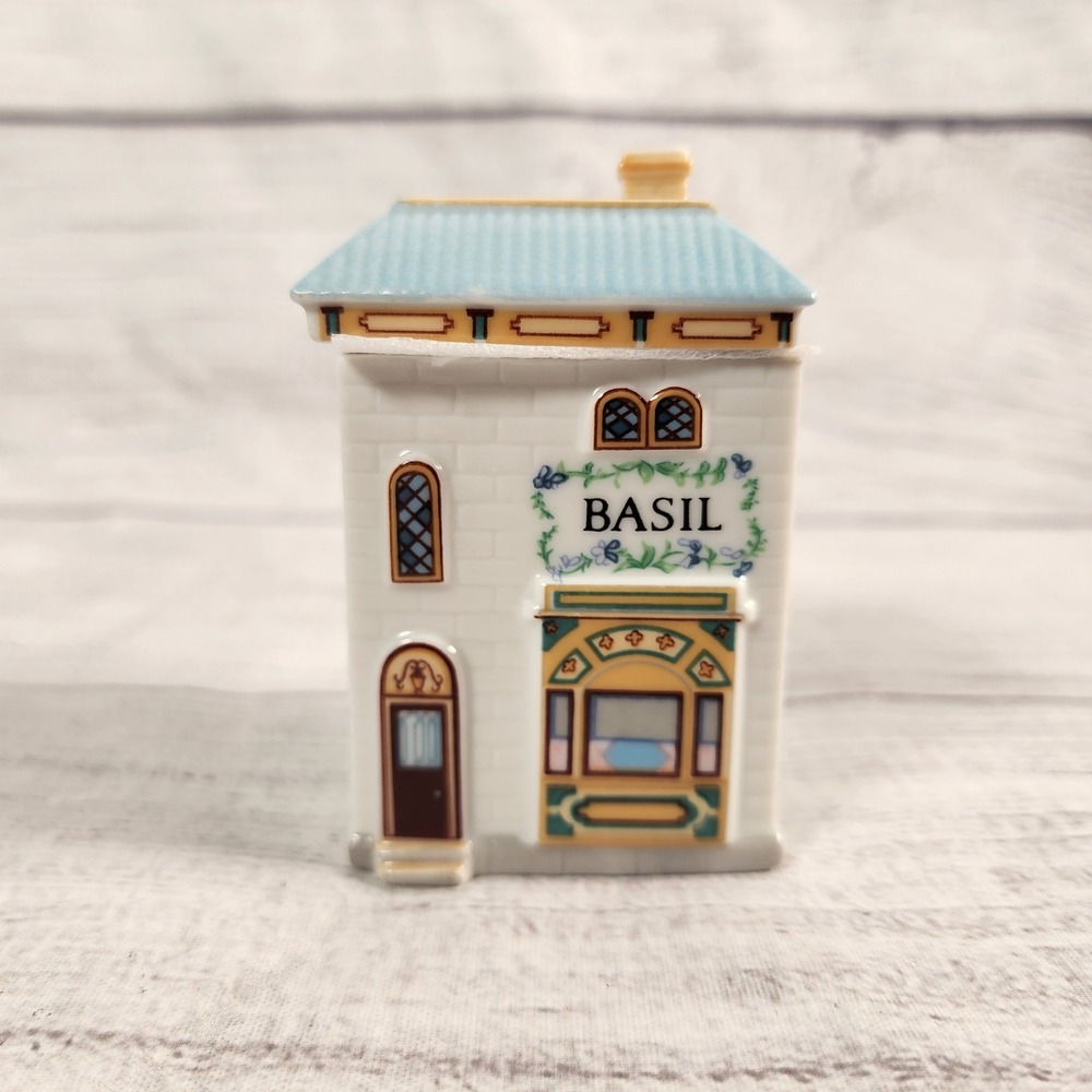 Lenox Spice Village Basil Spice Jar Fine Porcelain 1989 Victorian Cottage Blue